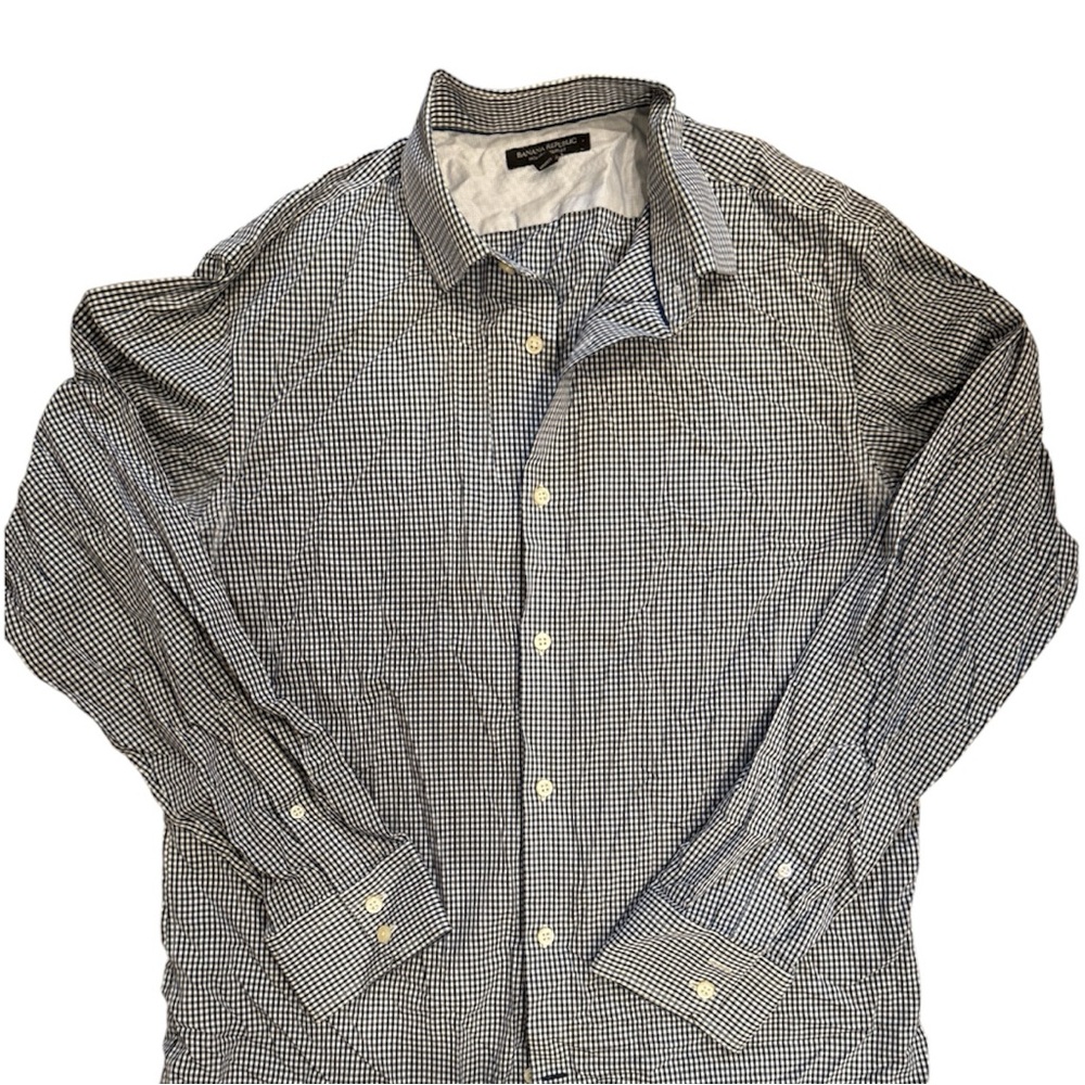 Banana Republic Navy and White Gingham Shirt